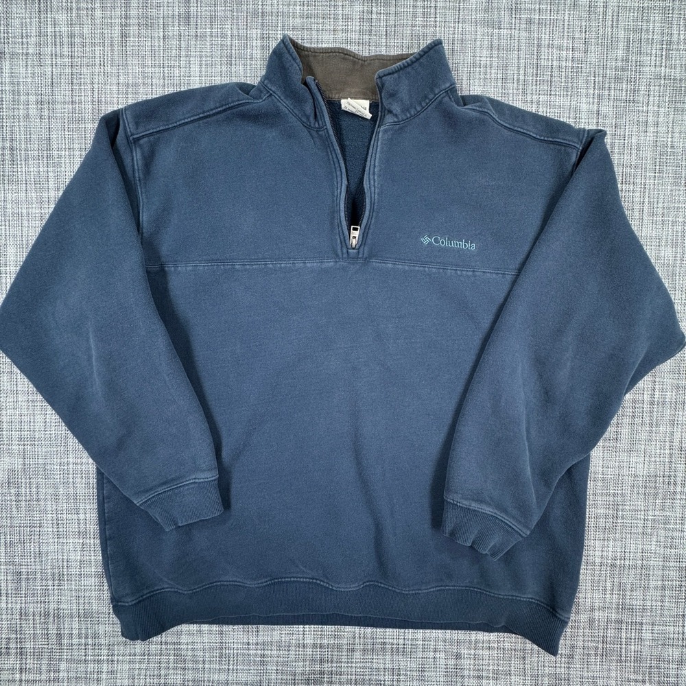 Columbia Mens XXL Navy Blue Quarter Zip Fleece Sweatshirt Pullover Cotton Blend